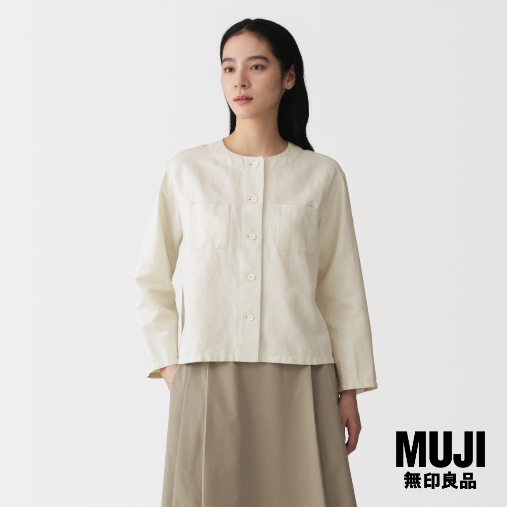 มูจิ เสื้อเชิ้ตผ้าลินินผสม ผู้หญิง - MUJI Women's Linen Blended Twill 3/4 Sleeve Shirt รุ่น BC2RIA6S ราคา 790 บาท*ส่งฟรี