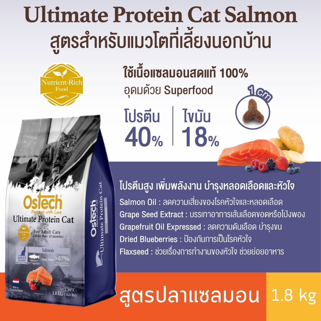 ออสเทค อัลติเมต โปรตีน อาหารแมว สูตรแซลมอน 1.8 kg ราคา 399 บาท*ส่งฟรี
