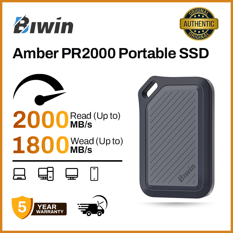 Biwin Pr2000 External Ssd 2Tb, Maximum Speed 2000 Mb/S, Ip67 Dust and Water Resistant, Portable Ssd, Drop Protection up to 3 Meters, Supports 4K 60Fps Prores Recording for iPhone 15/16 Pro Pro Max, Usb-C Usb3.2 Gen2X2, ราคา 9,999 บาท*ส่งฟรี