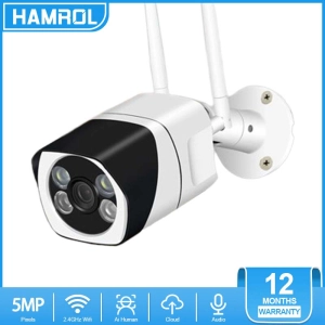 สินค้า Hamrol 5MP WiFi กล้อง IP ไร้สาย1080P HD 2MP กล้องวงจรปิดสองทางเสียงสมาร์ทการตรวจจับการเคลื่อนไหวไนท์วิชั่น IR กลางแจ้งกล้องวงจรปิดกล้องวงจรปิด