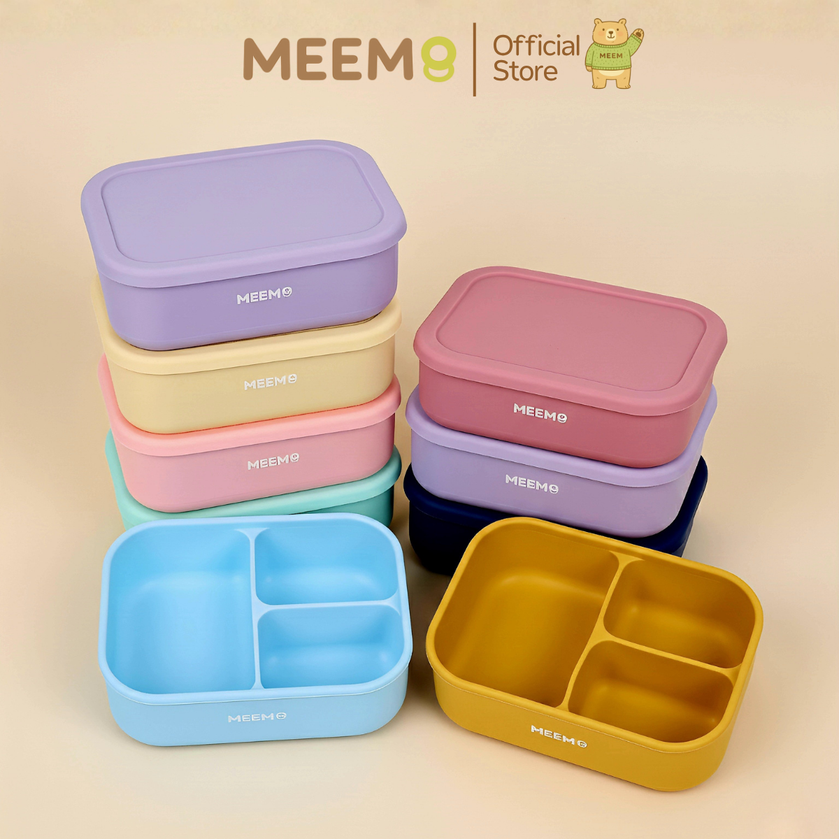 Meem Silicone Baby Food Storage Box, Divided into 3 Compartments, with a Tight-Fitting Lid, Does Not Spill, My Bento Model (Colorful Series) ราคา 402 บาท*ส่งฟรี