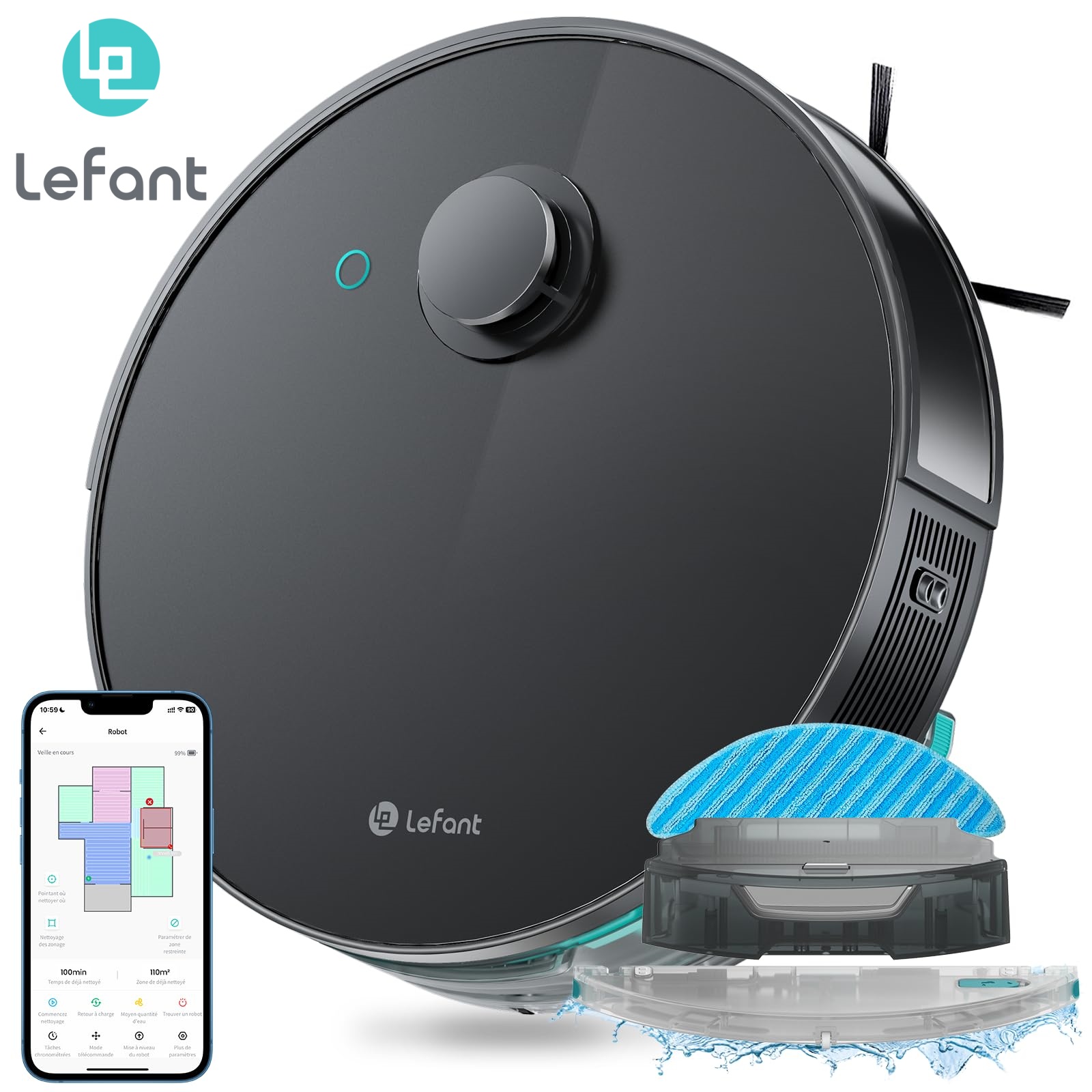 Lefant robot vacuum and mopping floor in one machine, suction force 4000pa, precise mapping with lidar and dtof sensor, carpet detection with ultrasonic, robot vacuum with floor cleaning with Sonic, wifi/ app control/Alexa ราคา 28,888 บาท*ส่งฟรี