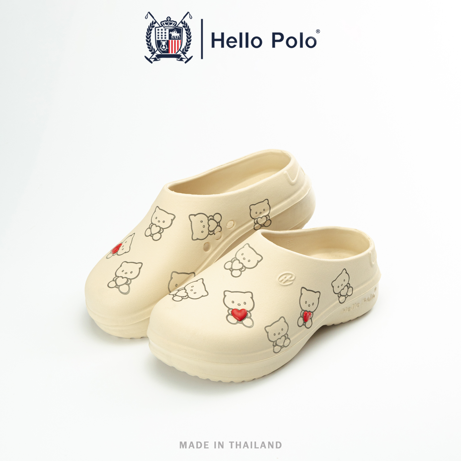 Hello Polo Women's Fashion Shoes, Cat Pattern, Soft, Anti-Slip, Wear-Resistant, Light and Comfortable, Casual Eva Sandals, Model Hp8009A ราคา 179 บาท*ส่งฟรี