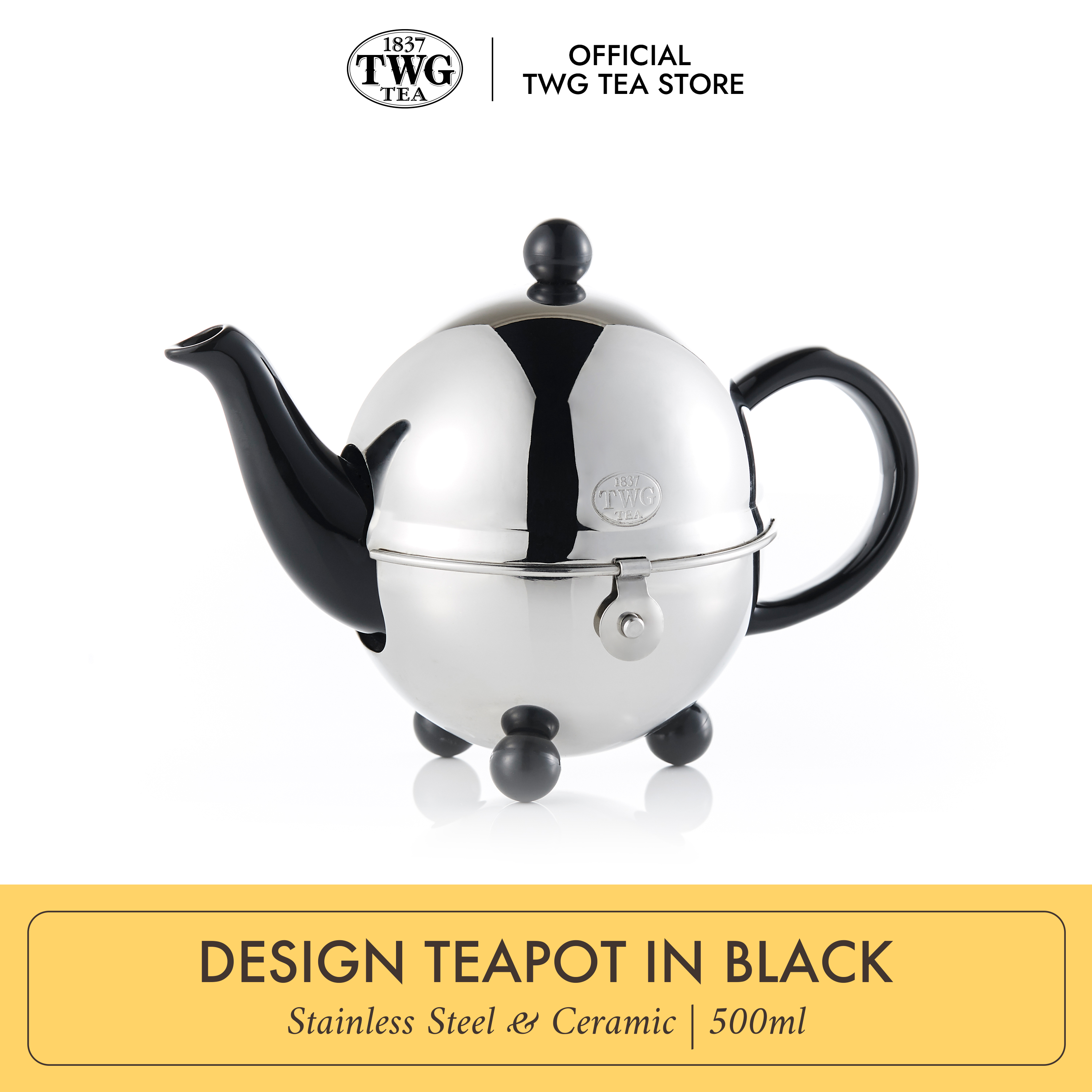 TWG Tea | Design Teapot in Black Ceramic Teapot with Felt Lined, Polished Stainless Steel Warmer ราคา 9,169 บาท*ส่งฟรี