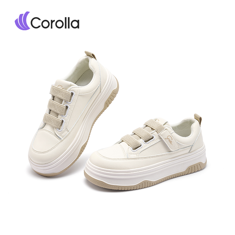 【11.1 New】Corolla Women's Sneakers, Velcro Three, Thick Soles, Anti-Slip, Casual Shoes Without Laces, Reinforced Heel, White, Slip-On Canvas. ราคา 519 บาท*ส่งฟรี