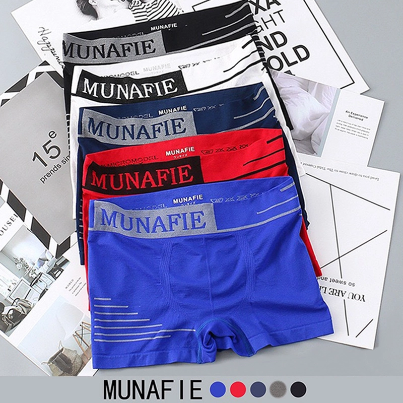 ภาพหน้าปกสินค้า5 ชิ้น / คละสี MUNAFIE กางเกงบ็อกเซอร์ผู้ชาย กางเกงขาสั้นผู้ชาย ชุดชั้นในผู้ชาย