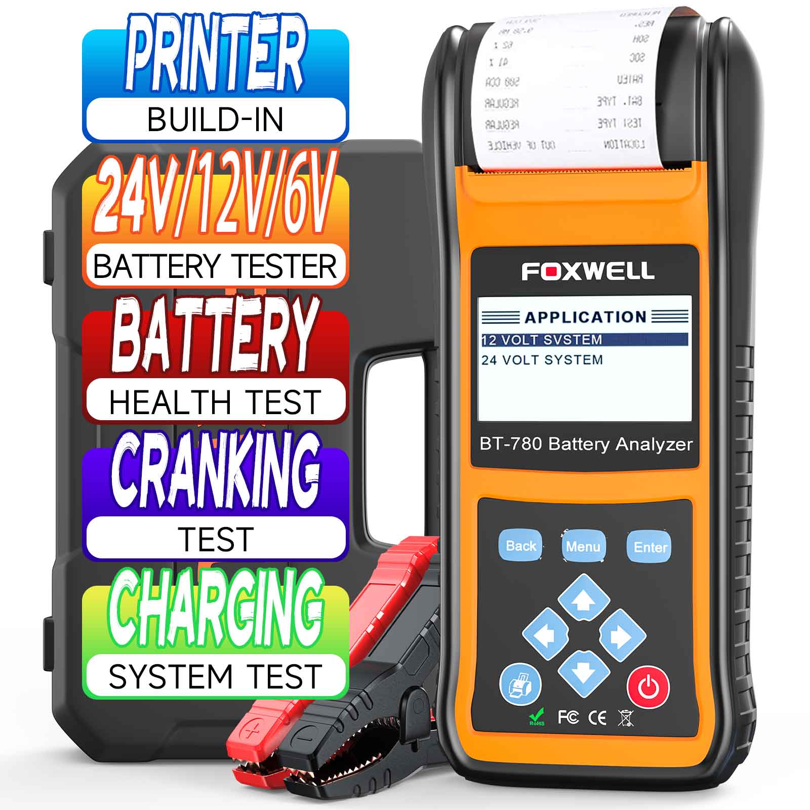 Foxwell Bt780 6V/12V/24V Car Battery Tester with Printer Professional Battery Load Analyzer Car Starter and Alternator Tester 100-2000Cca for Professional Mechanics and Auto Repair Shops. ราคา 9,780 บาท*ส่งฟรี