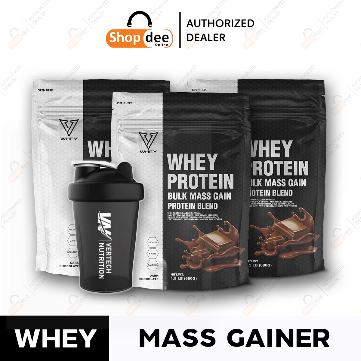 V Whey Bulk Mass Gain Protein Blend Dark Chocolate 1.5 Lb.