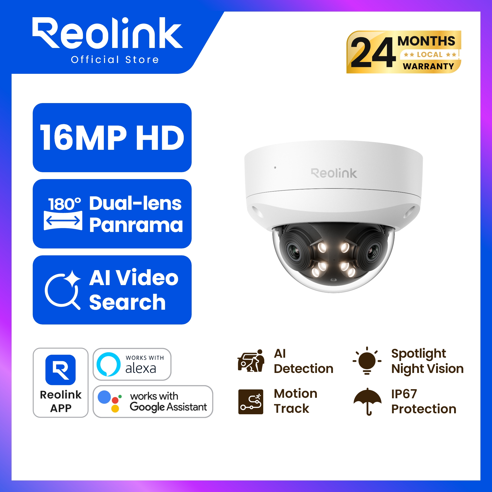 กล้องวงจรปิด กล้องวงจรปิดไร้สาย Wi-Fi Reolink Duo 3V Poe Dual Lens 16Mp Uhd Ultra Clear | กันกระแทก Ik10 Vandal-Proof | มุมกว้าง 180 องศา | ภาพสีกลางคืน | คุณสามารถพูดคุยกลับได้ | กันน้ำ IP67