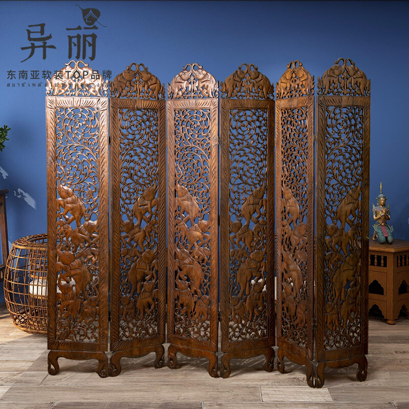 THAILUCKY room divider Wood tattoo sheep ลายสอ omit ้า/solid wood screen room divider scene accessory feng shui scene folding bulkhead room antique style size wide 210cm High 175cm free shipping ราคา 16,999 บาท*ส่งฟรี
