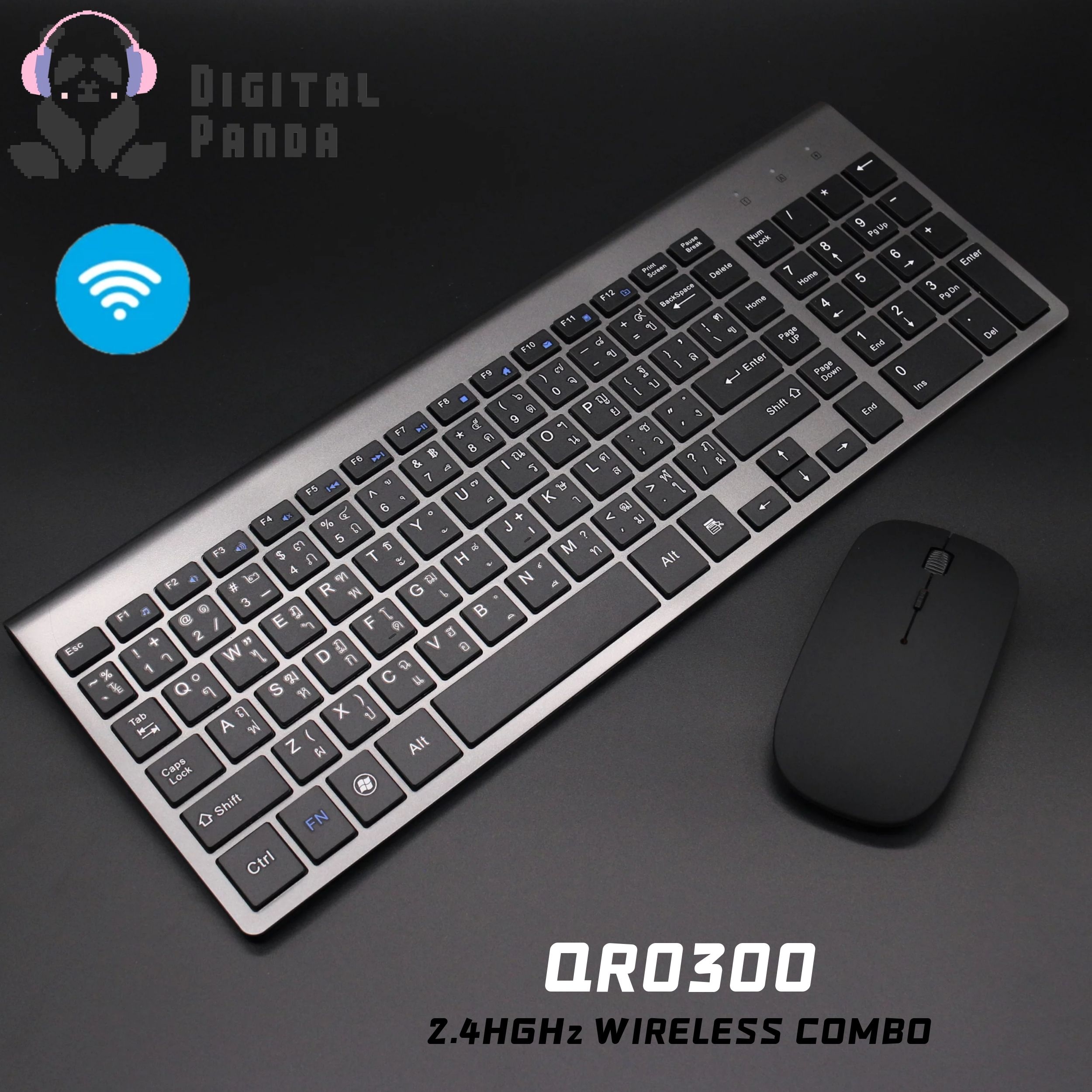 Digital Panda ชุดเมาส์ คีย์บอร์ด ไร้สาย (สีขาว/สีดํา) แป้นพิมพ์ไทยอังกฤษ Wireless EN/TH English and Thai Layout PC keyboard ULTRA THIN 2.4G Wireless Combo SET Keyboard + Mouse Office Combo