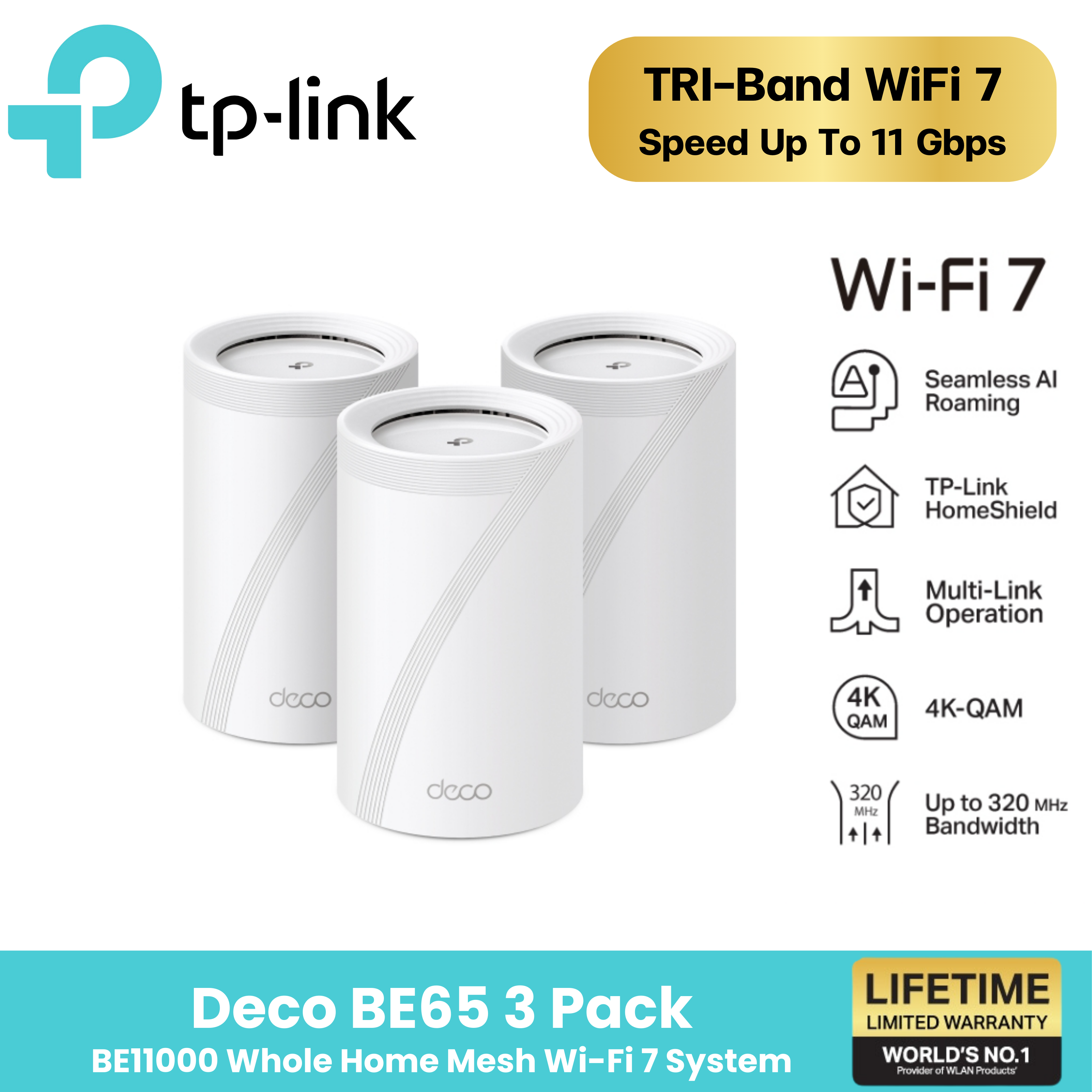 Deco BE65 | BE11000 Whole Home Mesh WiFi 7 System (3-Pack) ราคา 27,990 บาท*ส่งฟรี