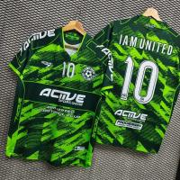 ด่วน!! จำนวนจำกัด เสื้อกีฬาพิมพ์ลายคอวีห้าเหลี่ยม สีเขียว แบรนด์ Active Sportwear K-11