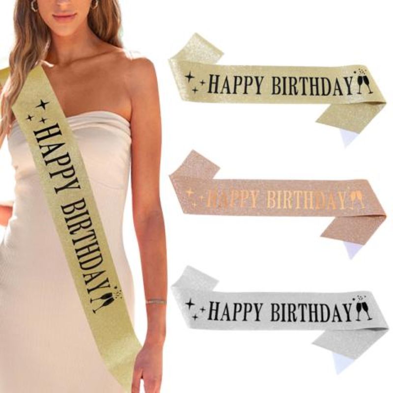 Birthday Sash, Happy Birthday Sash, Party Props, Glitter, Glitter Sash Decoration, Sash Hbd Happy Birthday Prop Party. ราคา 98 บาท*ส่งฟรี