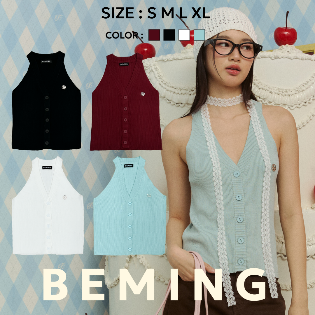 Bemingtop896(S-XL)-SOFT CHIC KNIT เสื้อแขนกุดไหมพรมสุดคิ้วท์ ดีไซน์คอวีมีกระดุม ราคา 321 บาท*ส่งฟรี