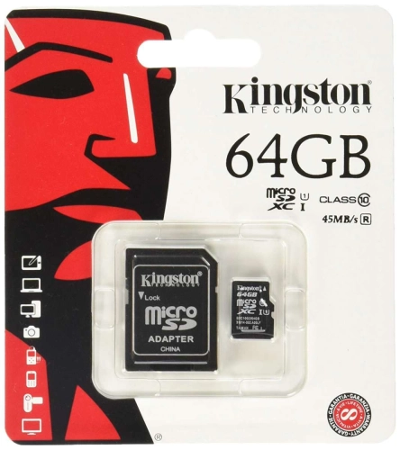 TF.VIPCOM(ของแท้) Kingston เมมโมรี่การ์ด 64GB SDHC/SDXC Class 10 UHS-I Micro SD Card with Adapter