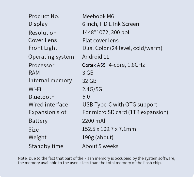 ภาพประกอบคำอธิบาย Meebook M6 eBook Reader 2023 Edition - New 6" Eink (Android 11 / Micro SD Slot 1TB)
