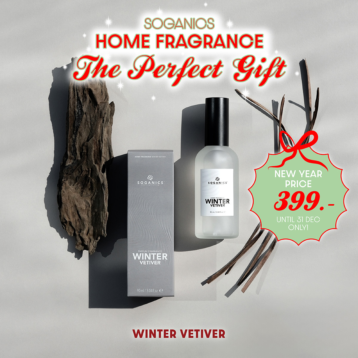 SOGANICS Home Fragrance Winter Vetiver (Room Spray) สเปรย์หอมปรับอากาศ โซแกนิคส์ วินเทอร์ เวทิเวอร์ (รูมสเปรย์) 90ml กลิ่นหอม ขจัดกลิ่น คลายเครียด [Organics Buddy] ราคา 399 บาท*ส่งฟรี