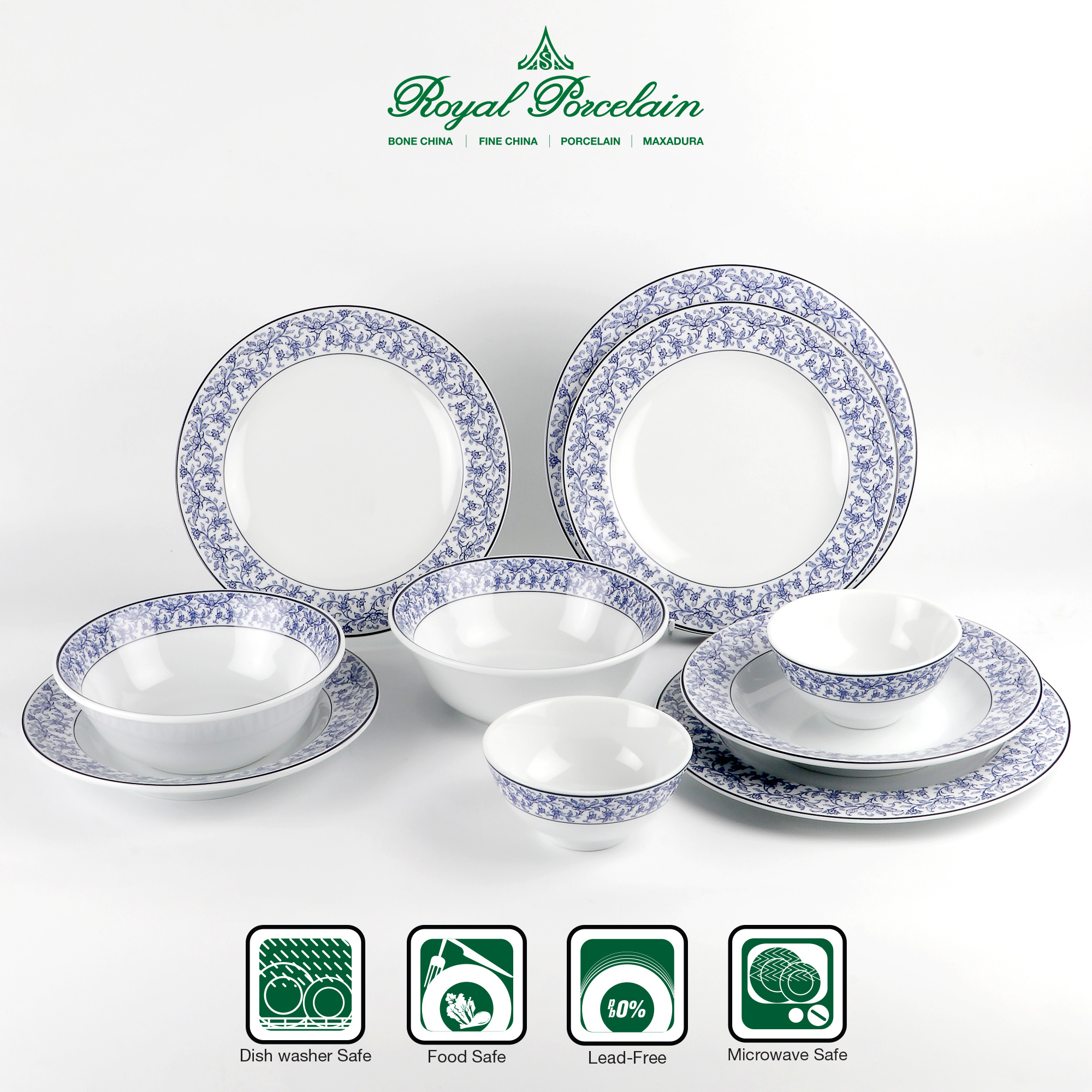 ชุดอาหาร 10ชิ้น ลวดลาย ROYAL COTTON ROSE บัวไทย เนื้อพอร์ชเลน (Porcelain) ชุดอาหารสำหรับ 2 ท่าน แบรนด์ ROYAL PORCELAIN ราคา 1,875 บาท*ส่งฟรี