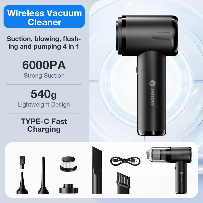 Jamay V08 Mini Portable Vacuum Cleaner, 6000Pa Suction Power, Multiple Suction Heads for Cleaning Every Corner. Car/Desk/Keyboard Large Capacity Battery for Long-Lasting Use. Low Noise Car Vacuum Cleaner ราคา 549 บาท*ส่งฟรี