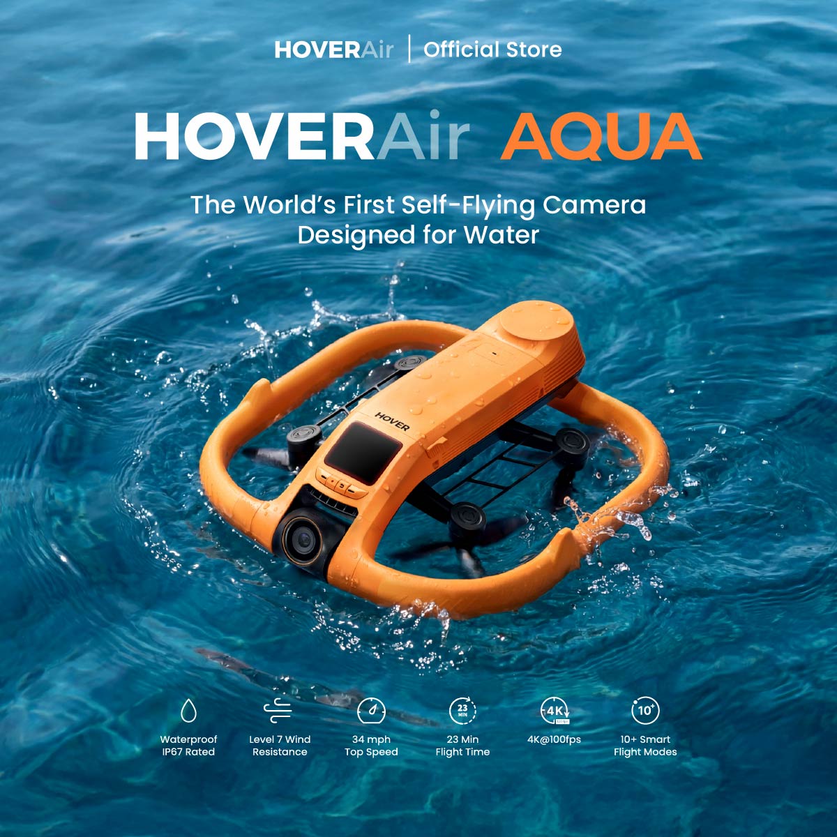 HOVERAir AQUA - the World's First 100% Waterproof Drone with a Sharp 4K Self-Flying Camera, Suitable for All Water Activities. ราคา 42,990 บาท*ส่งฟรี