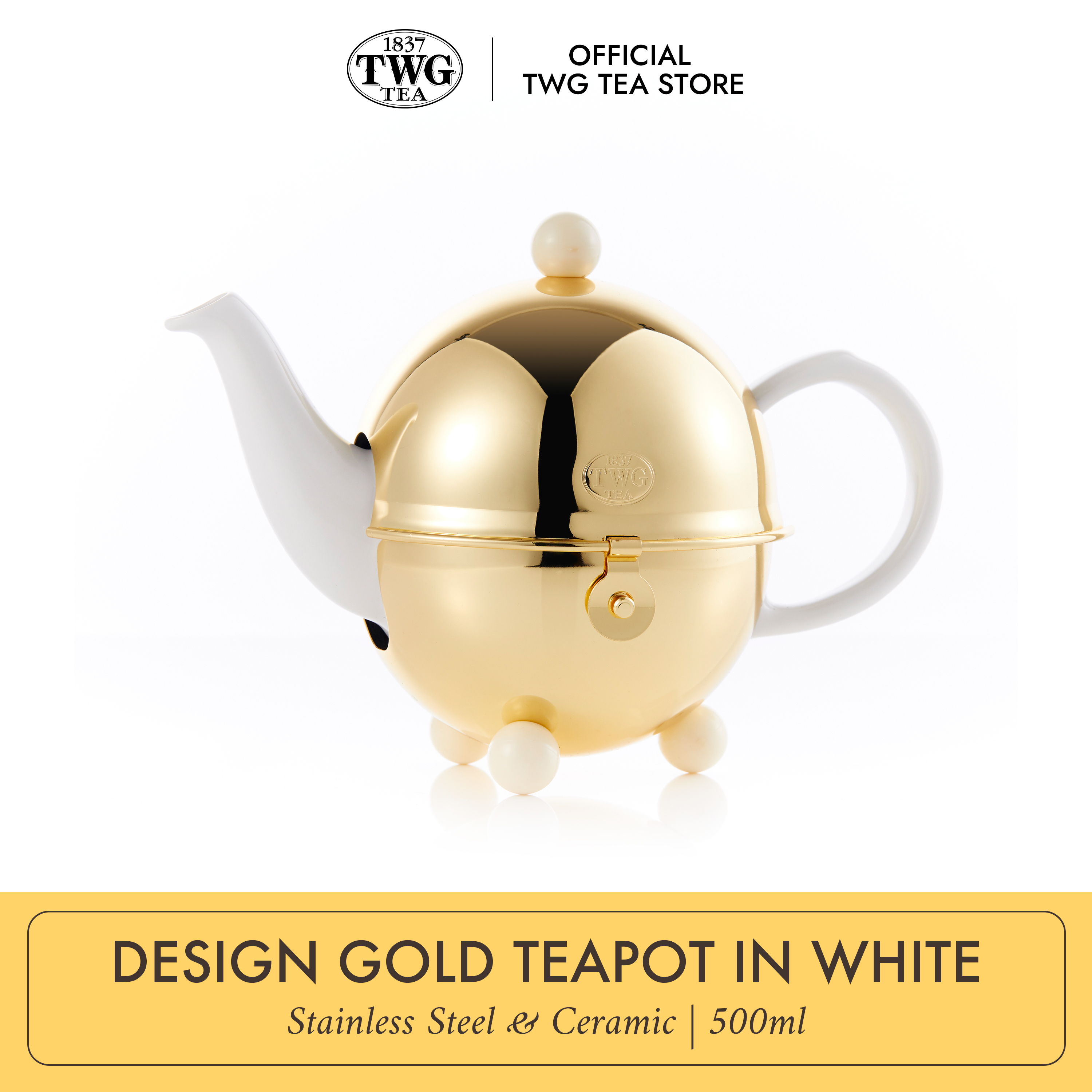TWG Tea | Design Gold teapot in white ceramic with polished 30 micron gold plated warmer (500ML) ราคา 20,915 บาท*ส่งฟรี