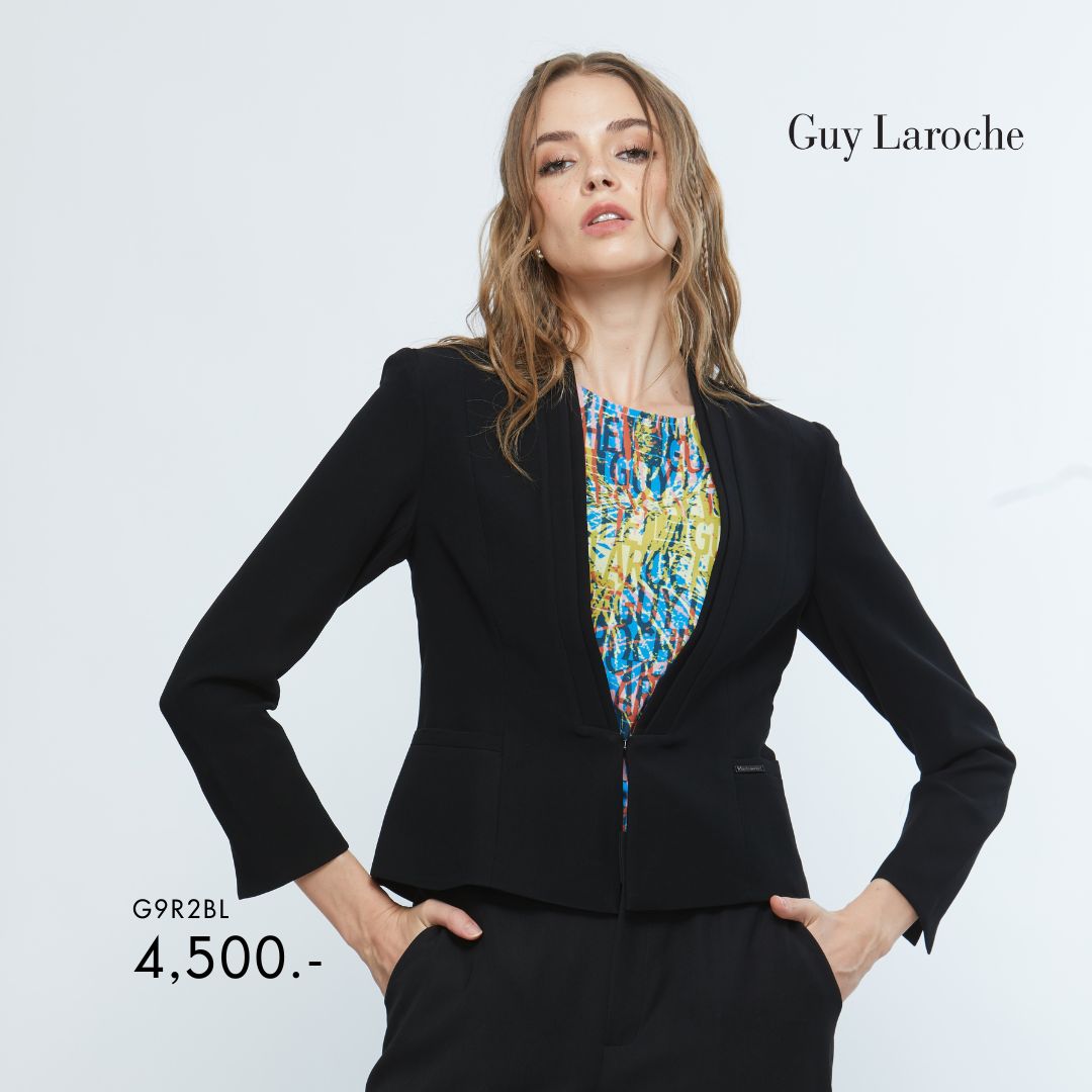 Guy Laroche Woman's jacket Super B Shape up crop แจ็คเก็ตทำงานผู้หญิง คอวี เข้ารูป แขนยาว ทรงครอป สีดำ G9R2BL ราคา 4,455 บาท*ส่งฟรี