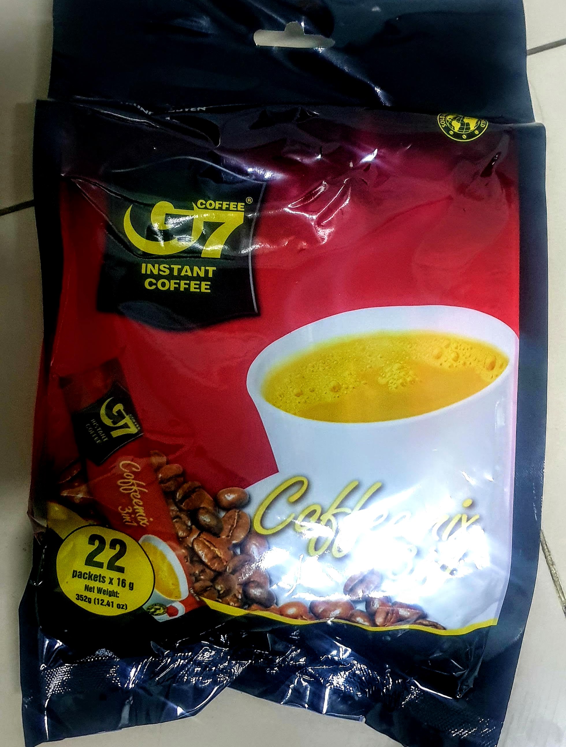 G7 กาแฟเวียดนาม 3in1 ขนาด 16กรัม x 22ซอง (352g) Coffee เวียดนาม จีเซเว่น ทรีอินวัน ราคา 78 บาท*ส่งฟรี