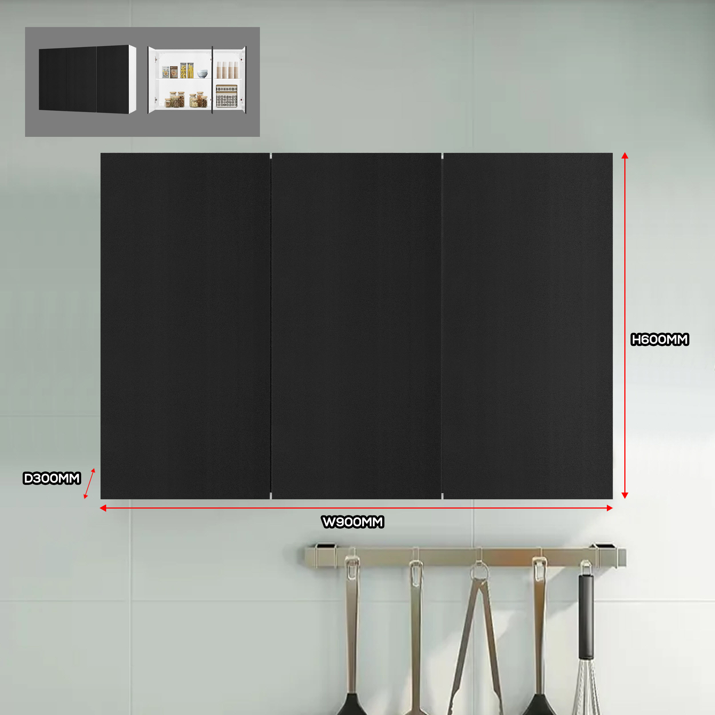 Tomato Home ตู้ห้องครัว Casper 3dr wall kitchen cabinet, High gloss black fronts กว้าง90ซม | ตู้ติดผนังเก็บของในห้องครัว | มินิมอลดีไซน์ เท่ดูดีเรียบง่าย ราคาประหยัด ราคา 1,250 บาท*ส่งฟรี