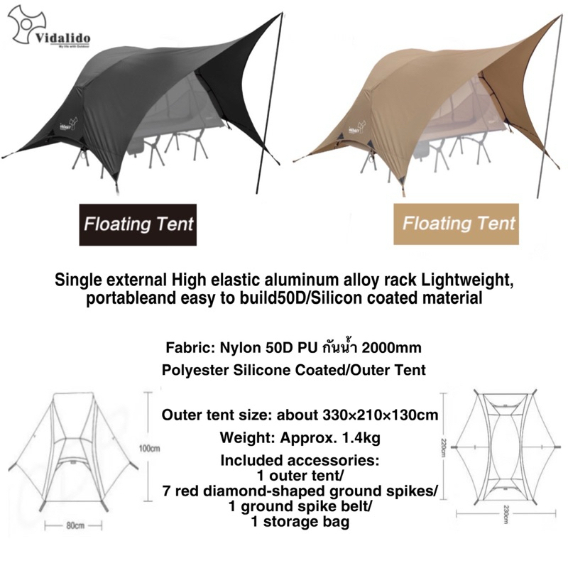 Vidalido Floating Cot Tent 1 Person Tent for Cot Beds, Light + Easy to Set Up, Provides Good Protection from the Sun and Rain, Fast Delivery from Bangkok. ราคา 1,820 บาท*ส่งฟรี