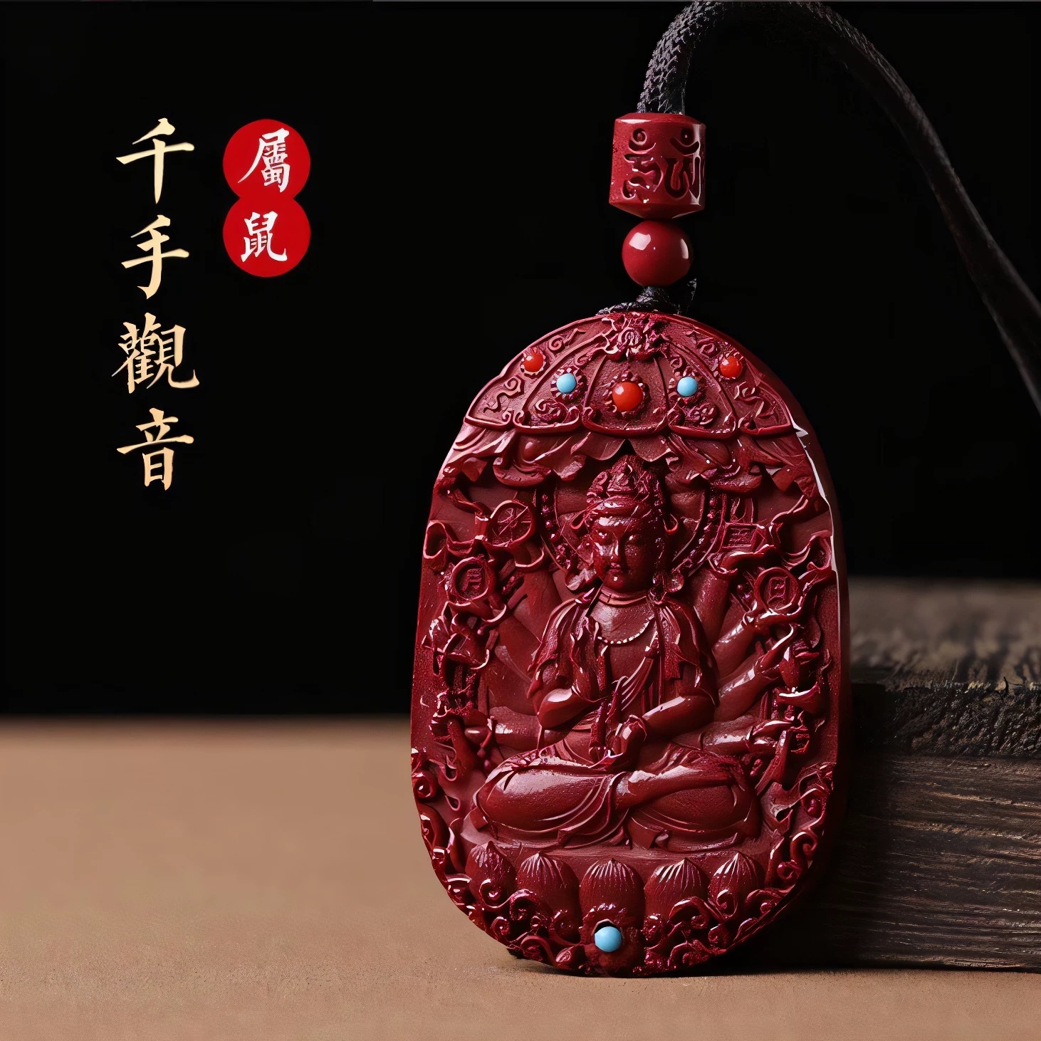 12 Zodiac Guardian Buddha Pendant, Cinnabar Purple Carved on Two Sides, Embedded with Stones, a Lucky Charm for the Year of Birth. Comes with a Random Braided Rope.
