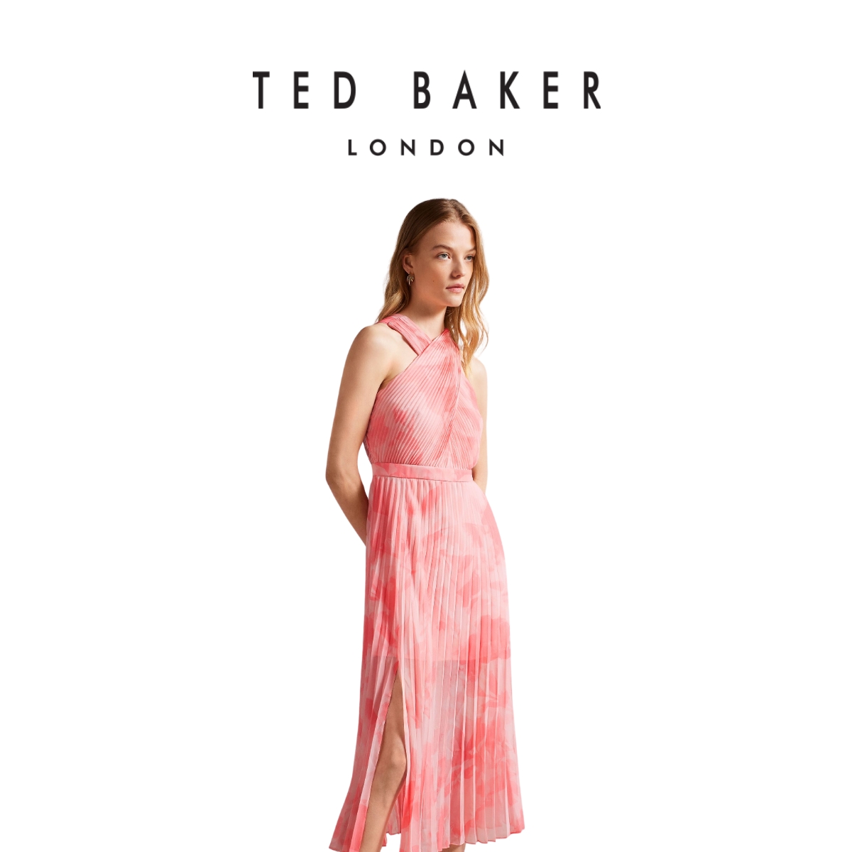 [Speical voucher 15%] Ted Baker Women's Mirelia Crisscross Halter Pleated Midi Dress ราคา 3,971 บาท*ส่งฟรี