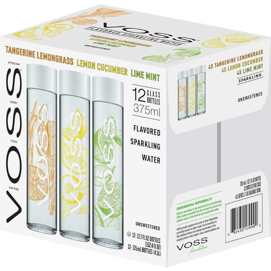 VOSS Set Flavored Sparkling 375 ml 12 bottle(Glass),(4 bottle/Flavored) น้ำแร่ธรรมชาติ VOSS กลิ่นผลไม้ น้ำตาล 0% ขวดแก้ว 375 มล. 12 ขวด ราคา 1,417 บาท*ส่งฟรี