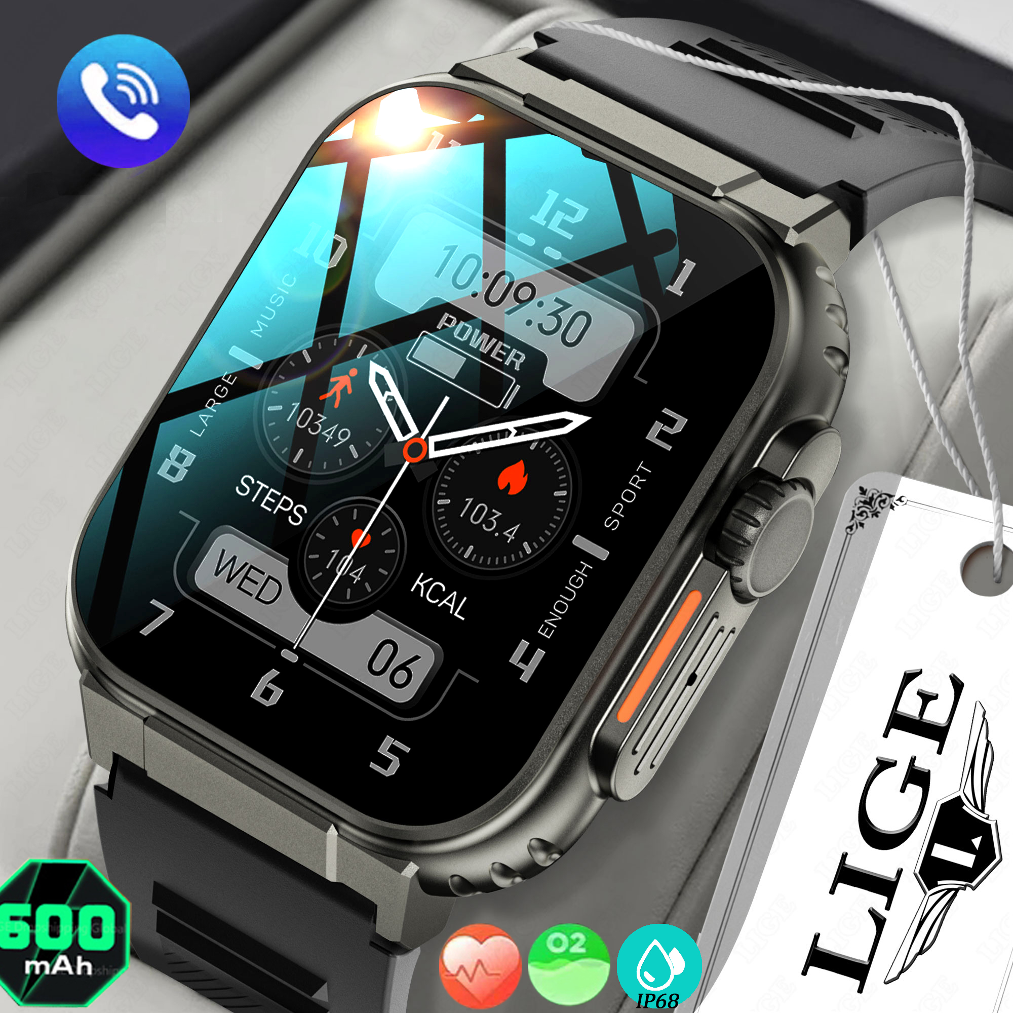 LIGE 2023 AMOLED HD Screen 600Mah Big Battery Smart Watch Men and Women Bluetooth Call IP68 Waterproof Heart Rate Monitor 100+ Sports Fitness Tracker ราคา 1,044 บาท*ส่งฟรี
