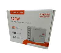 CABLETIME USB C Charger 140W PD GAN Fast Charger 4 ใน 1 USB C ชาร์จ Hub สําหรับความเร็วสูงชาร์จความปลอดภัยสําหรับ MacBook Pro iPad
