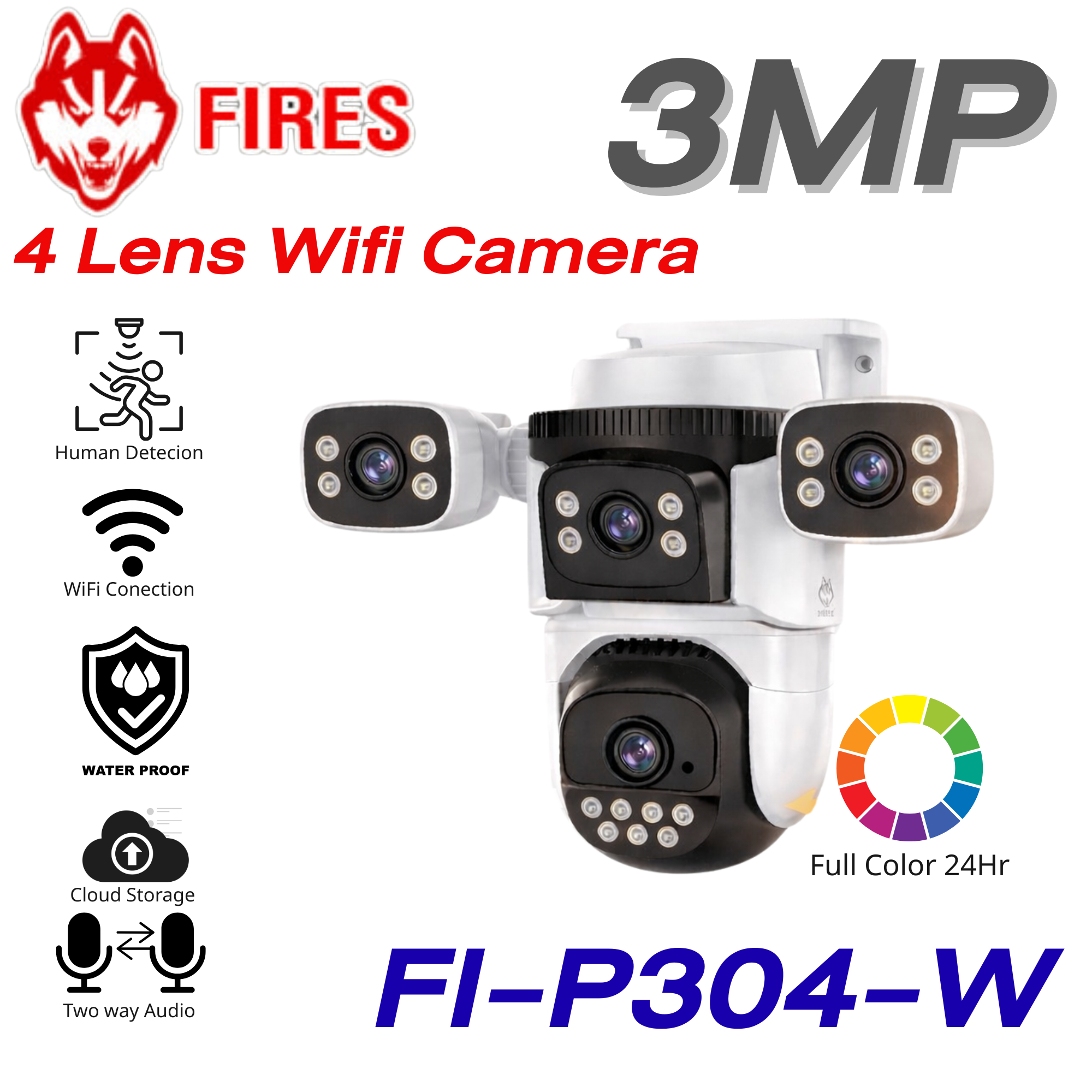External Wifi Camera with 4 Lenses in One Package, 3 Million Pixels of Clarity. Talk and Interact, Track People, 24-Hour Color Images. ราคา 1,699 บาท*ส่งฟรี