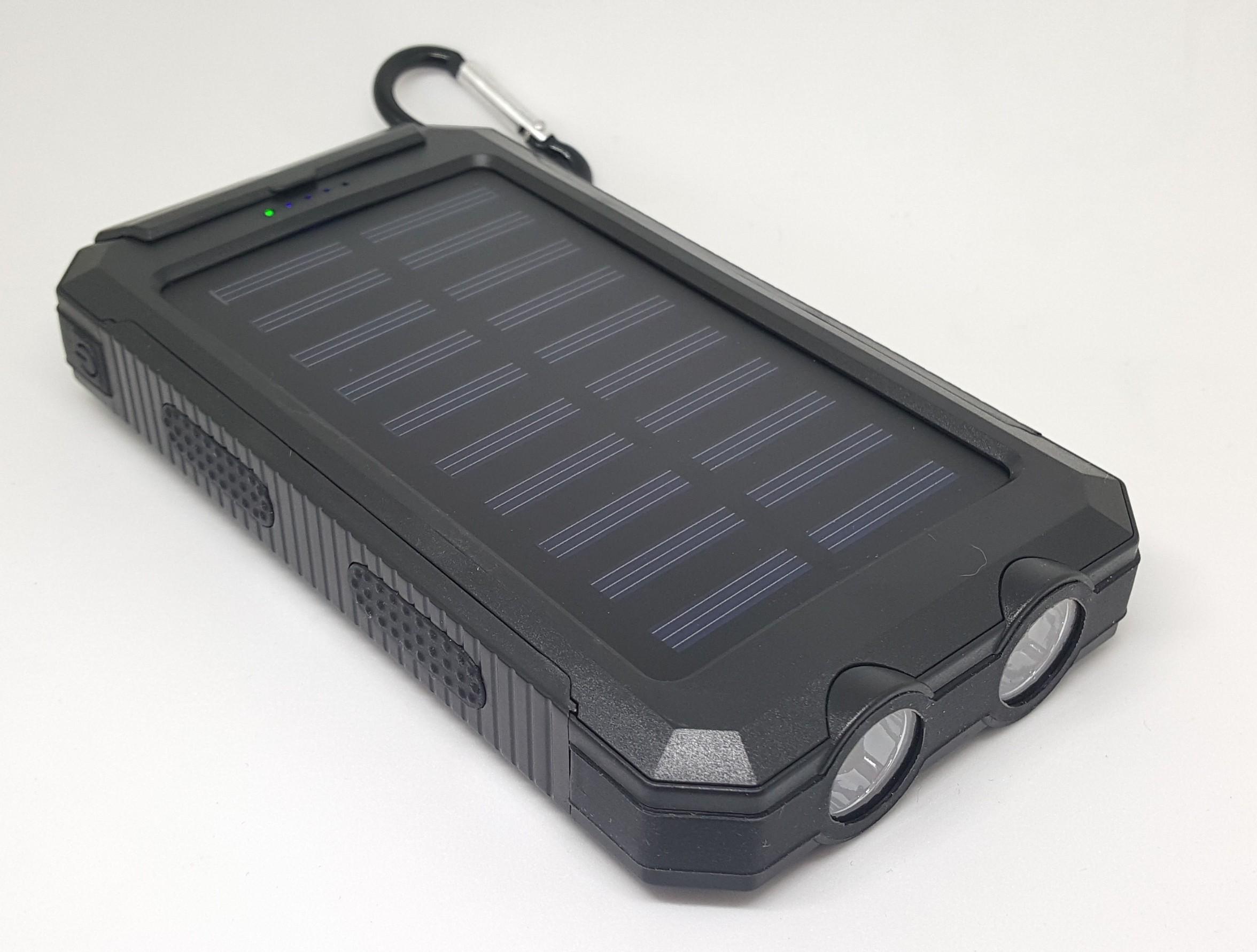 Smart Power Bank แบตสำรองโซล่าเซลล์ 12,000 mAh รุ่นมีสายคล้อง (สีดำ)