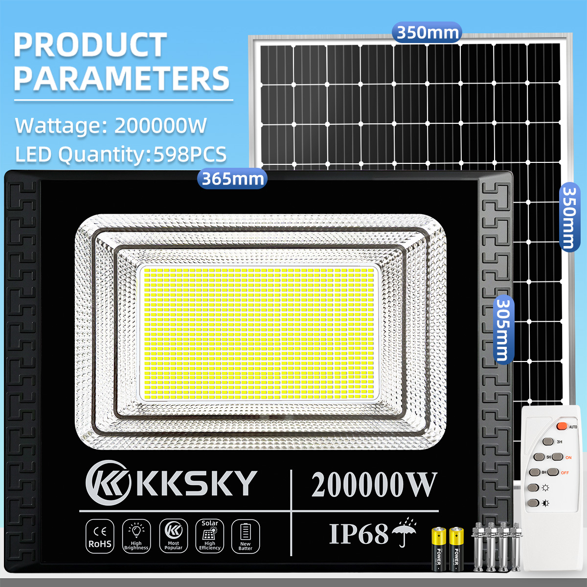 KKSKY【1 แถม 1】ไฟโซล่าเซลล์ 20000W 80000W โซล่าเซลล์ ไฟสปอร์ตไลท์ หลอดไฟ LED solar light outdoor กันน้ำ IP68 ควบคุมรีโมท เปิดอัตโนมัติ รับประกัน 30 ปี