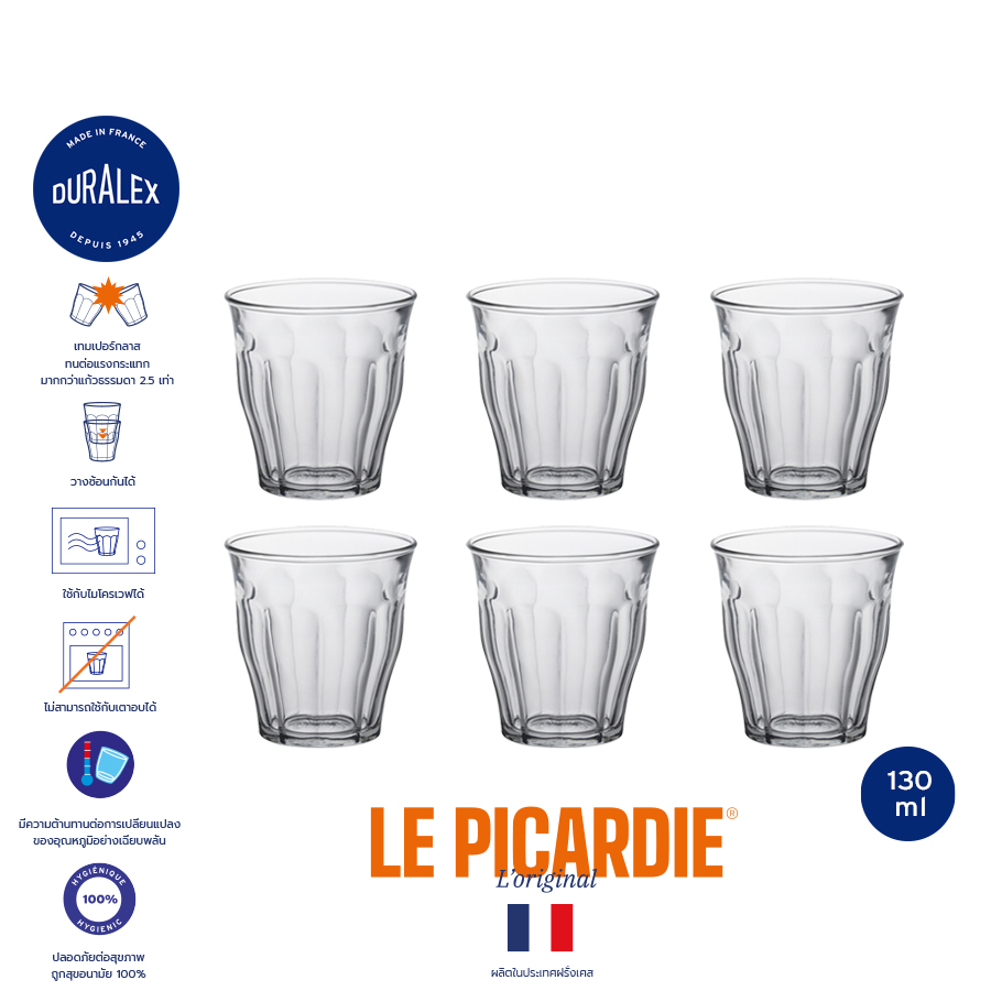 Duralex Picardie 130 ml tumbler set of 6 pcs ราคา 539 บาท*ส่งฟรี
