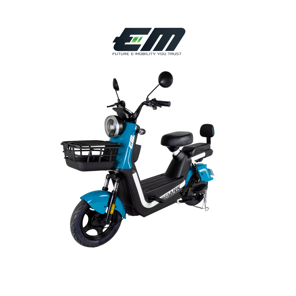จักรยานไฟฟ้า EM SPARK 14 นิ้ว สีฟ้า รับน้ำหนักได้สูงสุด 135 กิโลกรัม มีหน้าจอแสดงผล ราคา 17,500 บาท*ส่งฟรี