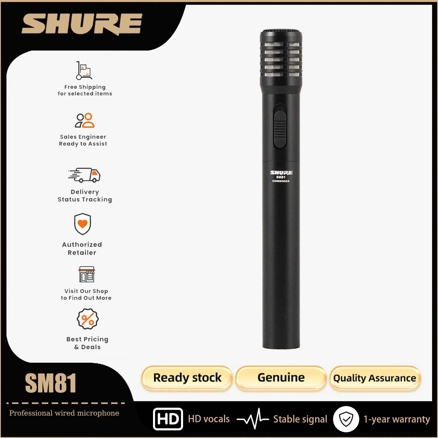 Shure SM81-LC microphone cardioid condenser instrument for guitar, piano and cymbals