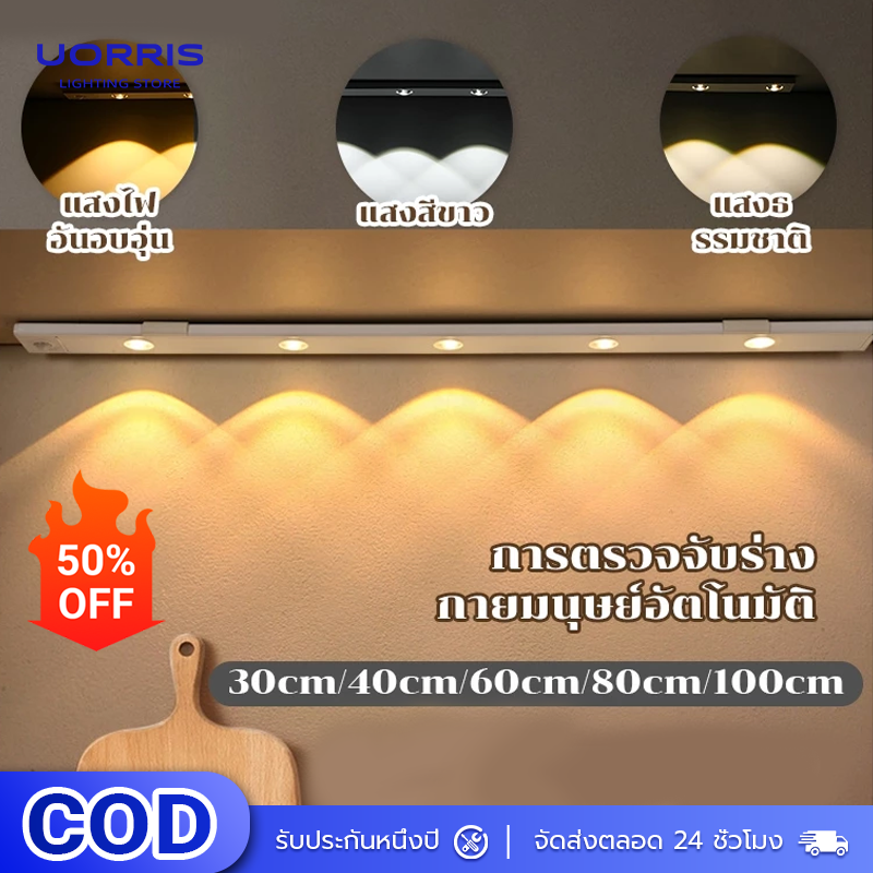Uorris 3-Color Led Automatic Sensor Light Night Motion Detection Light, Dimmable, Adjustable Color, Rechargeable, Wireless, USB Charging Night Light. ราคา 103 บาท*ส่งฟรี
