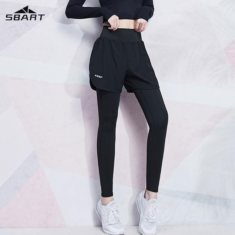 SBART Fitness pants women's high-waisted hip lift fake two pieces of running yoga pants stretch tight outer wear training quick-drying sweatpants women ราคา 194 บาท*ส่งฟรี