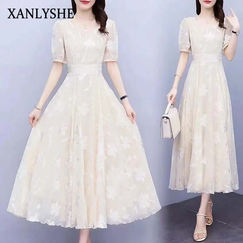 MoTing 2023 Spring and Summer Women's Dress Cute Style Ethnic Style Forest Style Sweet Style Sexy Knee-length Dress ราคา 105 บาท*ส่งฟรี
