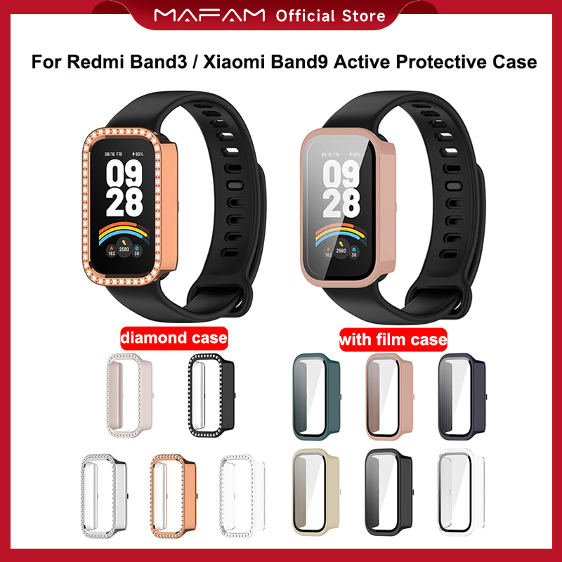 MAFAM【🔥พร้อมส่ง🔥】Case For Xiaomi Band 9 Active/Redmi Band 3 นาฬิกาป้องกันกรณีอุปกรณ์เสริมกรอบเพชร สำหรับ anti gores Xiaomi Band 9 เคสพีซีที่ใช้งานอยู่ + กระจกนิรภัย ﻿ ราคา 33 บาท*ส่งฟรี