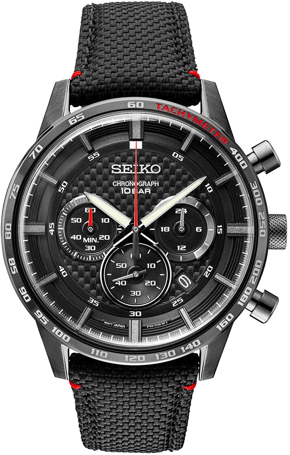 Đồng hồ Seiko cổ sẵn sàng (SEIKO SSB359 Watch) Seiko Stainless Steel  Japanese Quartz Leather Calfskin Strap, Black, Casual Watch (Model: SSB359)  [Hộp & Sách hướng dẫn của Nhà sản xuất +