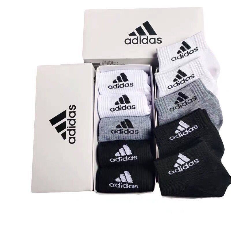 Adidas Socks ถุงเท้ากีฬา ถุงเท้าข้อสั้นเนื้อนุ่ม ถุงเท้าทำงาน แบบ ไม่ มีกันลื่น（1กล่องมี 5 คู่）