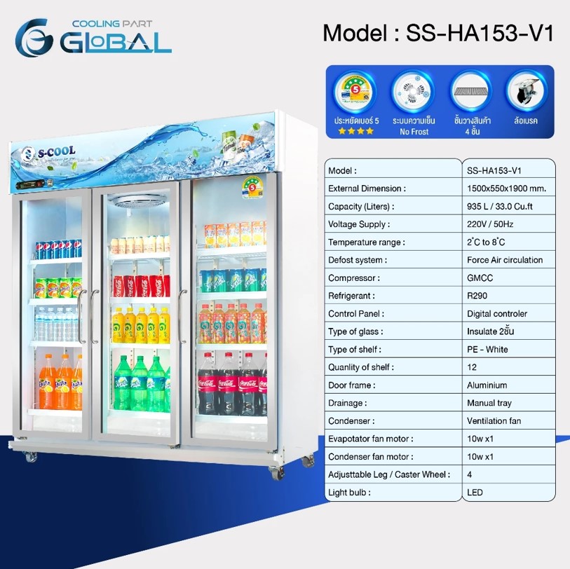 ตู้แช่ | SS-153-V1 | ตู้3ประตู | ตู้แช่เครื่องดื่ม | ประหยัดไฟ | ราคาส่งจากโรงงาน | ส่งฟรี! ราคา 30,500 บาท*ส่งฟรี