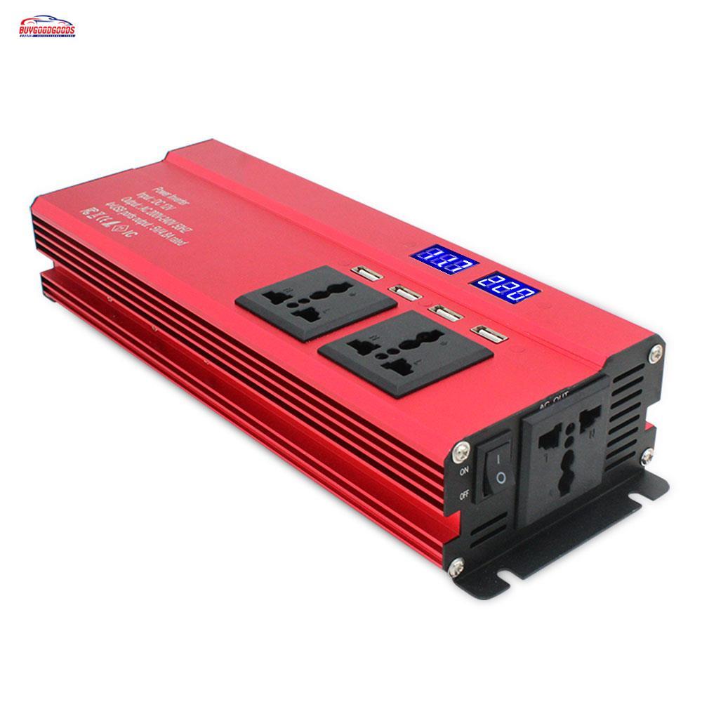 BGDG Portable Car Inverter Solar Power Inverter 3000W Peak DC12V/24V To AC220V Converter Modified Sine Wave with Digital Display Aluminium Alloy Auto Inverter Car Converter