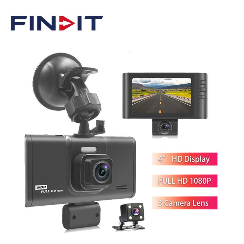 FINDIT 3 Cameras Lens Car DVR 4.0 Inch Dash Cam Dual Lens With Rearview Auto Video Recorder Registrator Dvrs G-sensor Night Version 1080P